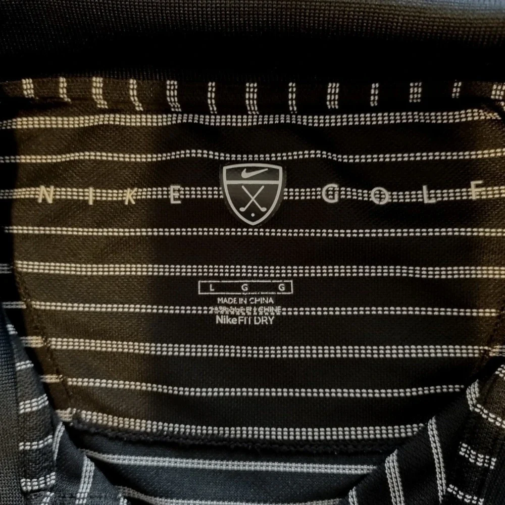 Nike Golf Polo Shirt Men's Large Norm Core Athleisure Black Striped Nike Fit DRY